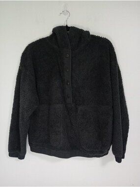 Eddie Bauer Black Sherpa Fleece Pullover Sweatshirt Womens S Snap Button Front